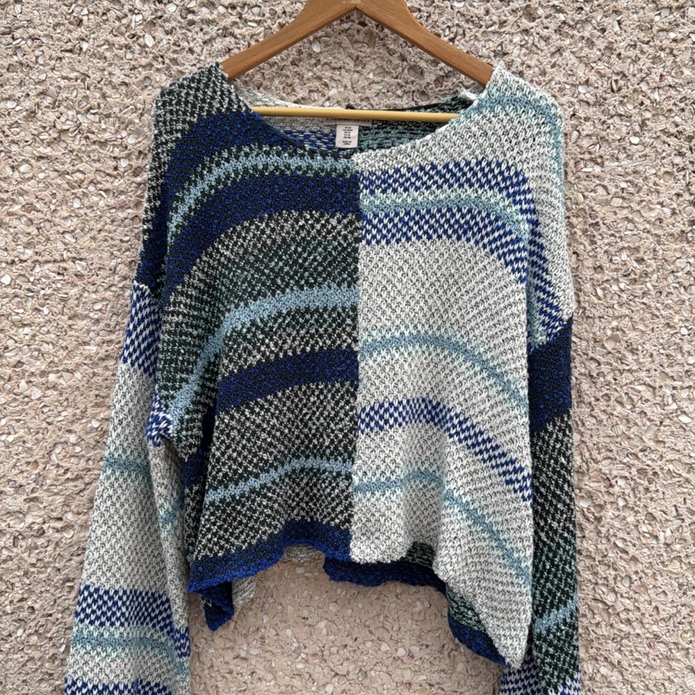 Sincerely Jules Boho Ocean Blues Knit Sweater NWT